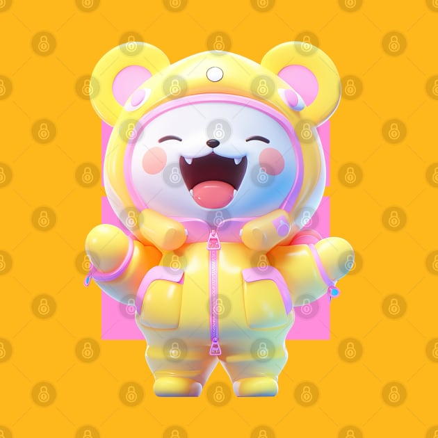 AKBLM - GENKI 元気 HAPPY JELLY PUFF KUMA | KAWAII 3D PASTEL YELLOW AESTETHIC ANIME CHARACTER by AKBLM