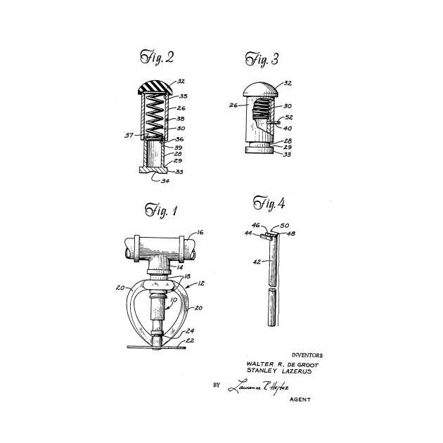 Fire Sprinkler Head Closure Plug Vintage Patent Hand Drawing by TheYoungDesigns