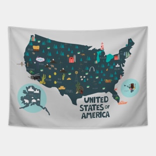 USA Illustrated Map Tapestry