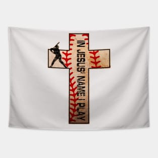 In Jesus' Name I Play Baseball Hitter Cross Tapestry