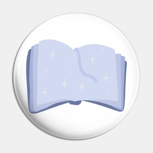 An open, magic blue book with stars for readers Pin