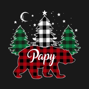 Papy Bear Buffalo Red Plaid Matching Family Christmas T-Shirt