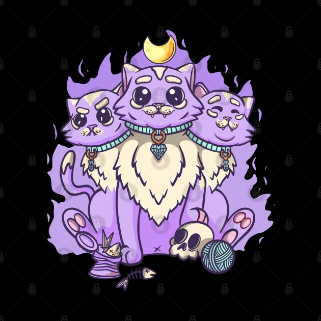 Kawaii Pastel Goth Cute Creepy 3 Headed Cat Skul, by PinkyTree