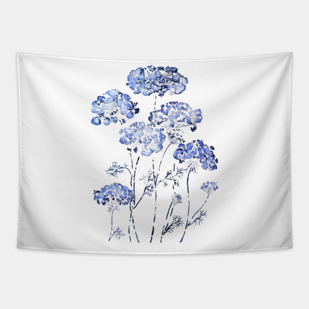 abstract queen anne's lace blue Tapestry by colorandcolor