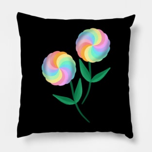 Twin lollipop flowers with colorful rainbow design Pillow