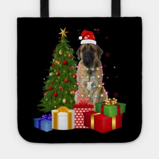 Mastiff Christmas Dog Shirt With Santa Hat Christmas Funny Gift Tote