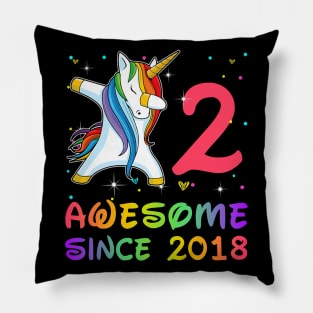 Awesome Since 2018 Birthday Unicorn Dabbing Gift 2 Years Old Pillow