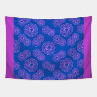 Purple Aster Flowers Pattern in Sapphire Blue Tapestry