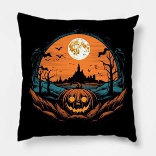 Spooky Halloween - Haunted Forest Shirt - Eerie Art Clothing - "Pumpkin Moon" Pillow