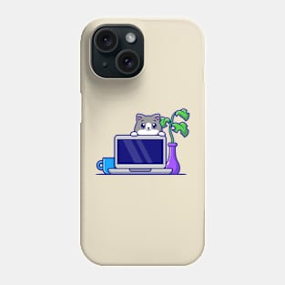 Cute Cat Behind Laptop Cartoon Phone Case