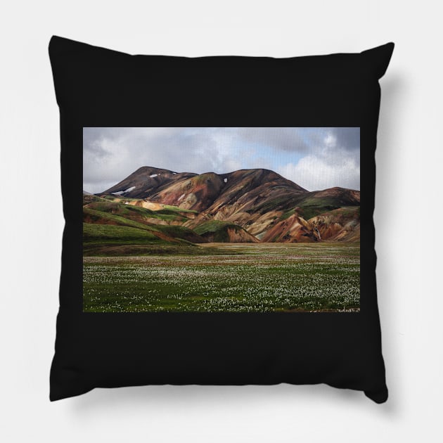 Landmannalaugar in Highlands of Iceland, Geothermal Rainbow Mountains Pillow by Danny Wanders