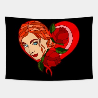 Deep Red Rose Heart Tapestry