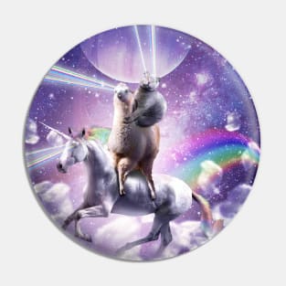 Laser Eyes Space Cat On Llama Unicorn - Rainbow Pin