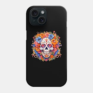 Day of the Dead Dia de Los Muertos Sugar Skull Blue Flowers Phone Case