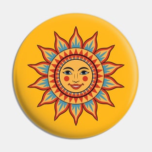 Decorative sun with female face Pin