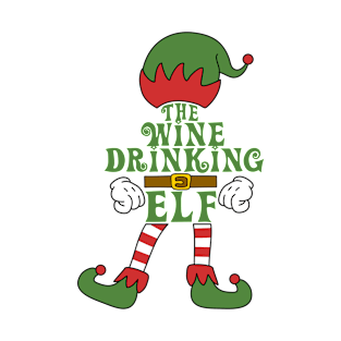 The Wine Drinking Elf Christmas Family Matching Outfits Group Attire T-Shirt