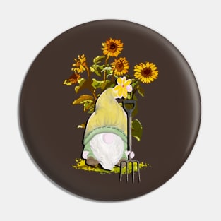 Sunflower Gnome Guardian of the Flower Cute Garden Gnome Pin