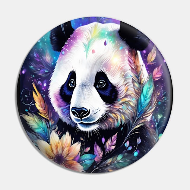 Fantasy, Watercolor, Panda Bear With Flowers and Butterflies Pin by BirdsnStuff