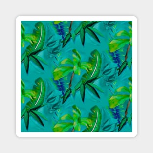 Elegant Tropical floral leaves botanical pattern,botanical pattern, tropical plants, green turquoise leaves pattern over a Magnet