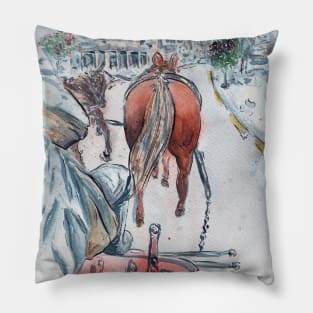 Mackinac Island Carriage Ride Watercolor Pillow