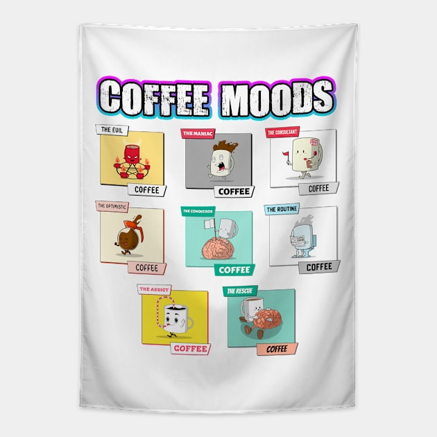 Coffee Addicts Moods Cartoon Tapestry by Shawnsonart