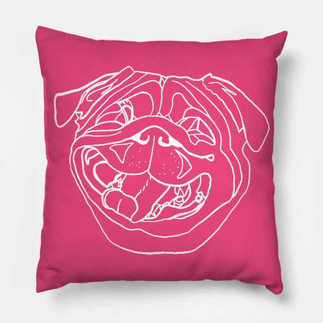 White Pug Buddy With a Huge Smile Pillow by raylie