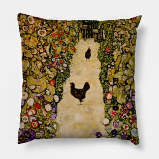 Garden Path with Chickens by Gustav Klimt Pillow