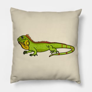 Happy green iguana cartoon illustration Pillow