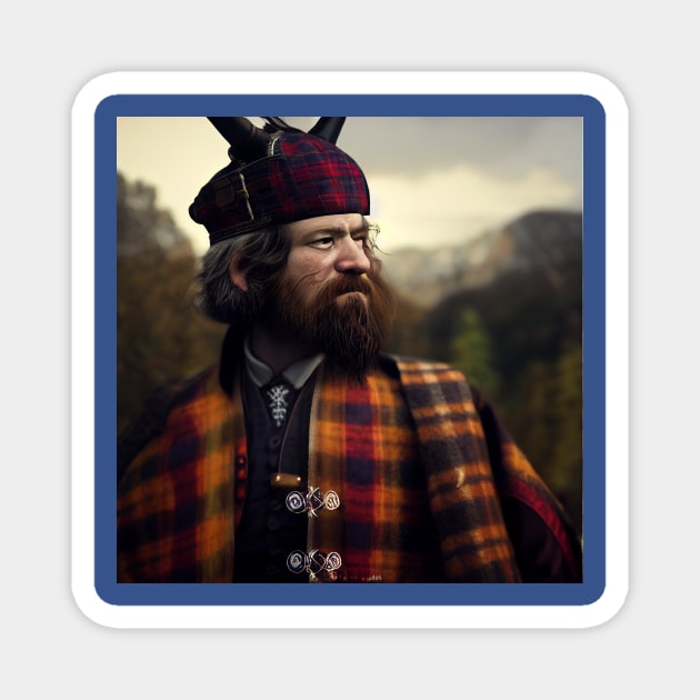 Scottish Highlander in Clan Tartan Magnet by Grassroots Green