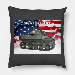 M5A1 Stuart light tank with American flag Pillow