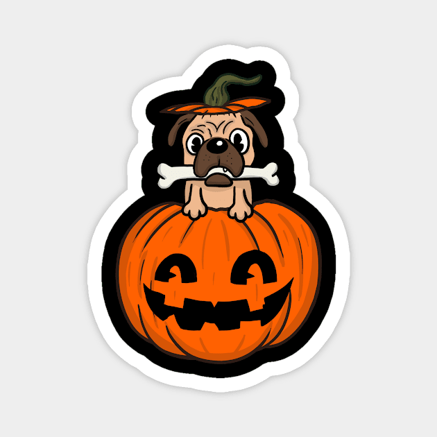 Pug on the pumpkin Magnet by AtomicMadhouse