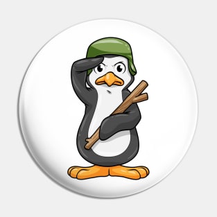 Penguin as soldier with helmet and military salute Pin