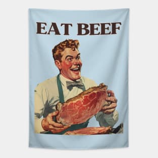 Deliciously Retro Eat Beef | Vintage Foodie Art Tapestry