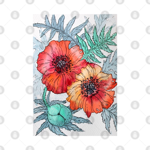 Shiny Poppy Watercolor Painting by SvitlanaProuty