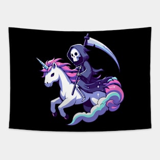 Grim Reaper Death Riding Rainbow Unicorn Tapestry