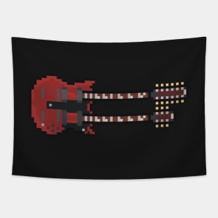 Pixel Big Red Double Neck Guitar Tapestry