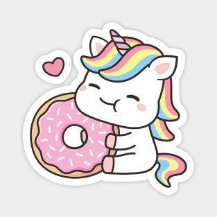 Cute Little Unicorn Loves Doughnut Magnet