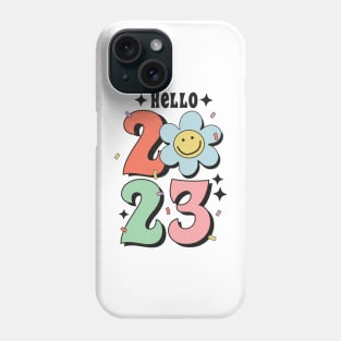 Hello 2023 Groovy Retro Happy Daisy Flower New Year Gift Phone Case