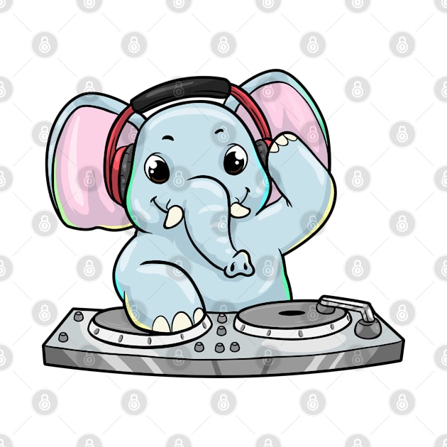 Elephant as DJ with Turntable & Headphone by Markus Schnabel