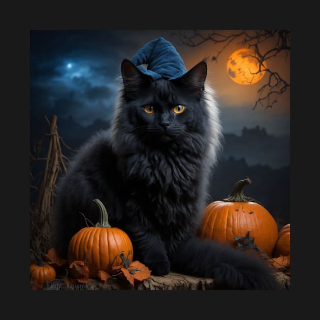 Lovely witch cat on Halloween night by Love of animals