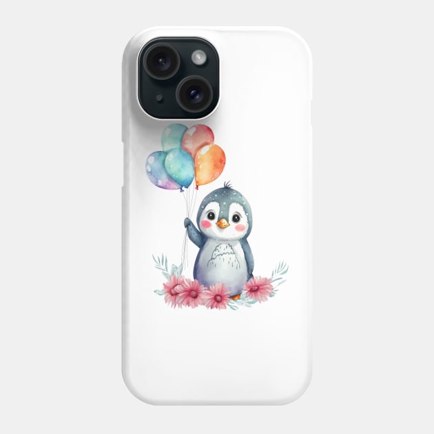 baby penguin holds balloon Phone Case by abbeheimkatt