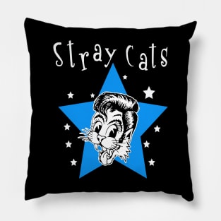 Blue star happy cat face rock band Pillow