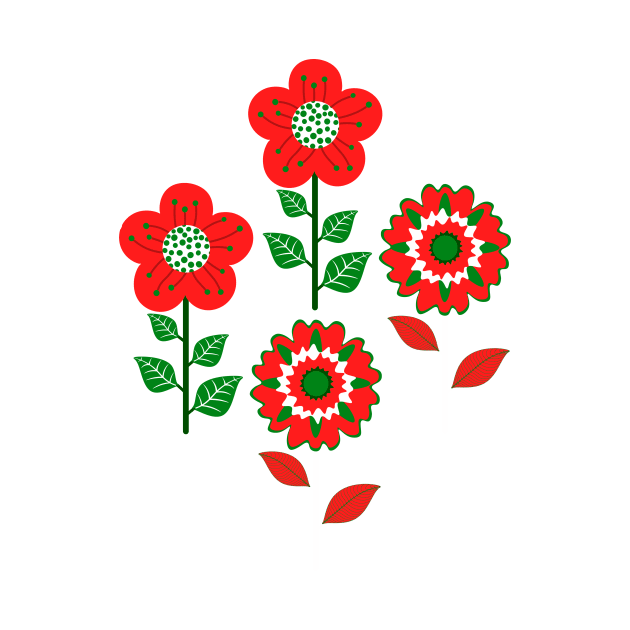 Retro Flowers Christmas Red by cesartorresart