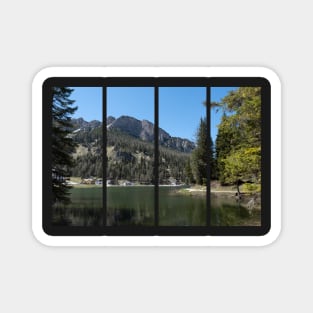 The fabulous alpine lake of Misurina in the Dolomites. Lovely and relaxing place in the Italian Alps. Reflections in the rippled water. Sunny spring day. Magnet