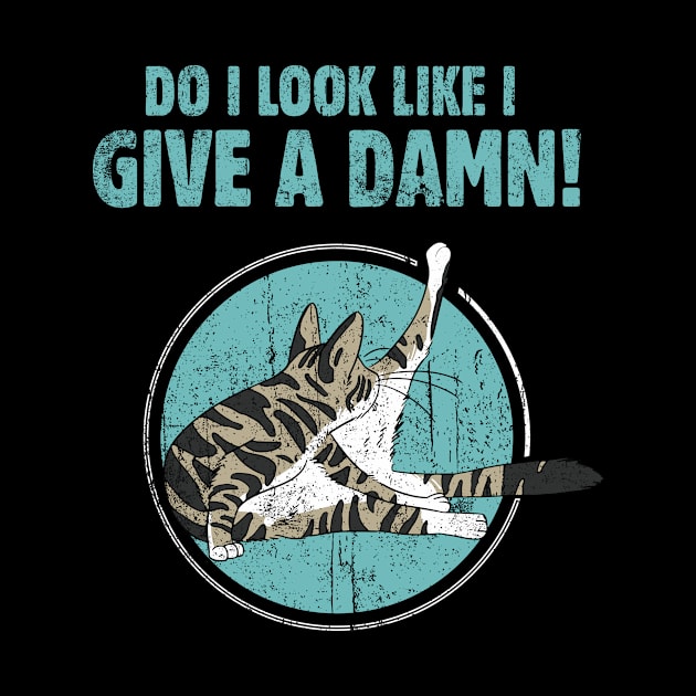 Funny cat cleaning butt joke 'do I look like I give a damn' vintage style cat graphic by Keleonie