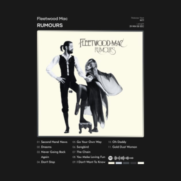 Fleetwood Mac Rumours Tracklist Album Fleetwood Mac TShirt