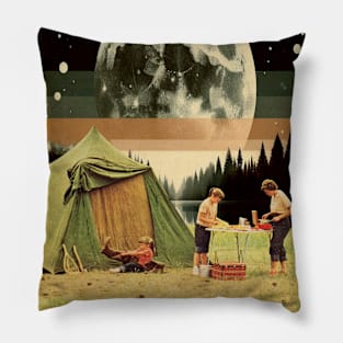 Camping under New Moon, collage art Pillow