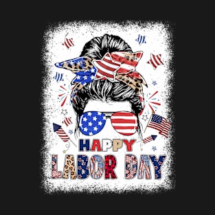 Messy Bun American Flag Labor Day Men Woman USA Vintage T-Shirt