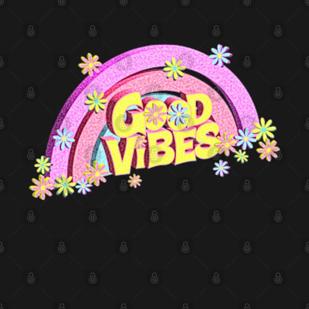 3D Flowers Retro Rainbow Good Vibes by Jitterfly