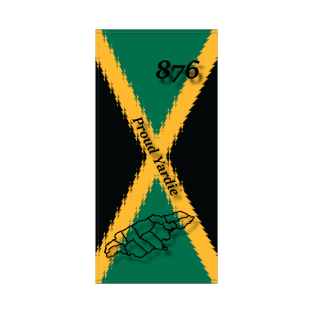 Jamaica Flag Design with Words Proud Yardie and Jamaican Map Outline and Area Code T-Shirt